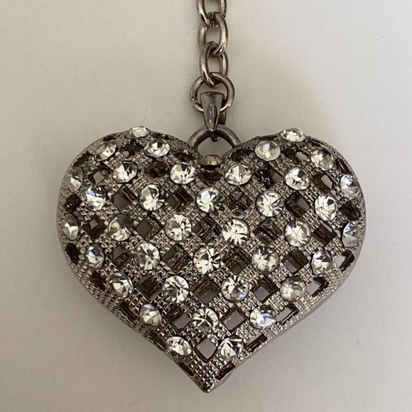 Silver Heart Shaped Keychain with Faux Diamonds - Picture 1 of 5